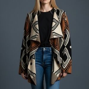 WEST 36TH Geometric Art Deco Draped Grandpa Cardigan Sweater Medium Large